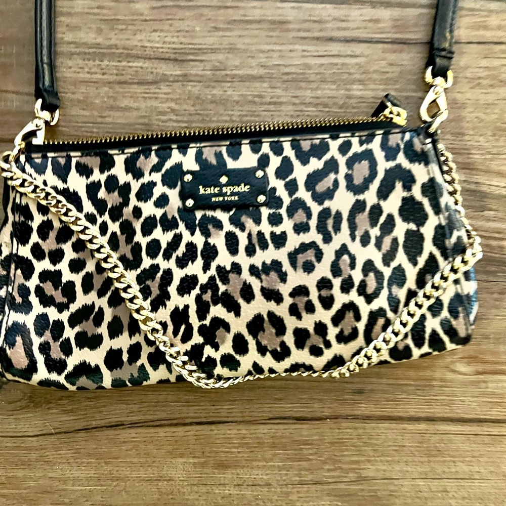 Kate spade leopard gold chain crossbody purse